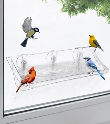 Clear Window Mounted Bird Feeder Bath with Strong Suction Cups for Outside, T...