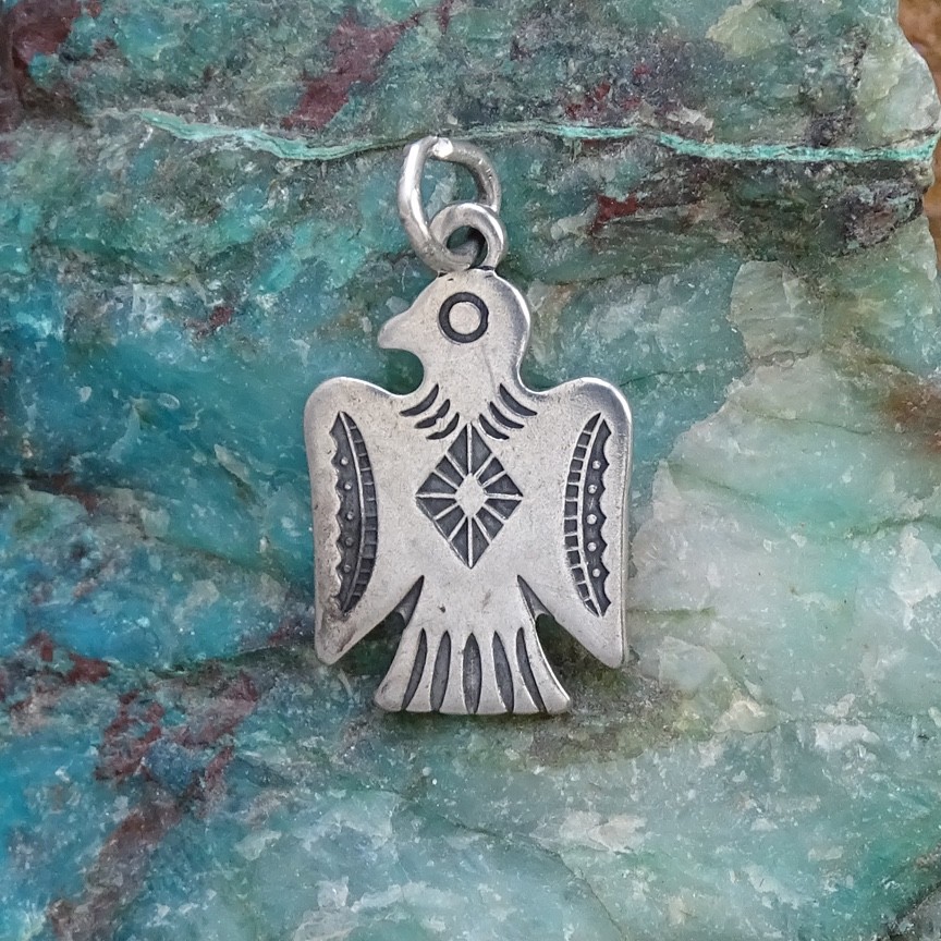Vint Native American TINY Thunderbird Charm or Pe… - image 1