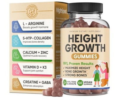 Height Growth Increase Vitamin Gummies, Calcium, Magnesium, Zinc Ashwagandha NEW