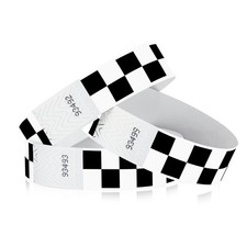 500 pulseras Tyvek WristCo negras a cuadros/a cuadros 3/4” x 10”, a cuadros