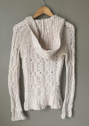 Vintage Abercrombie & Fitch Ivory Long Sleeve Hooded Fisherman Alpaca Cardigan S - Picture 2 of 7
