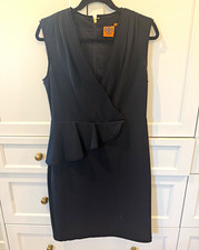 Tory Burch Black Sleeveless V-Neck Sheath Dress Ruffle Knee Length Size 8