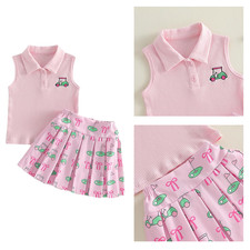 Toddler Baby Girl Summer Outfits Golf Embroidery Sleeveless Polo Tank Skirt Set