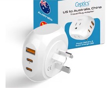 Ceptics Travel Plug Adapter Type I 3-Pack Set for Australia, China, New Zealand