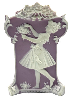 Lovely Antique German Lavender Art Nouveau Jasperware Vase 6''