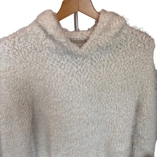 Girls Large Chelsea & Violet Long Sleeve Hooded Ivory Fuzzy Sweater - Picture 2 of 3