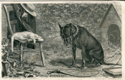 Maulkorb Hund angekettet Schmerzen Satans Stanley Berkeley Postkarte verschickt 1905