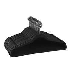 Elama 30 Pc Velvet Heavy Duty BLACK Felt Hangers w Stainless Steel Swivel Hooks