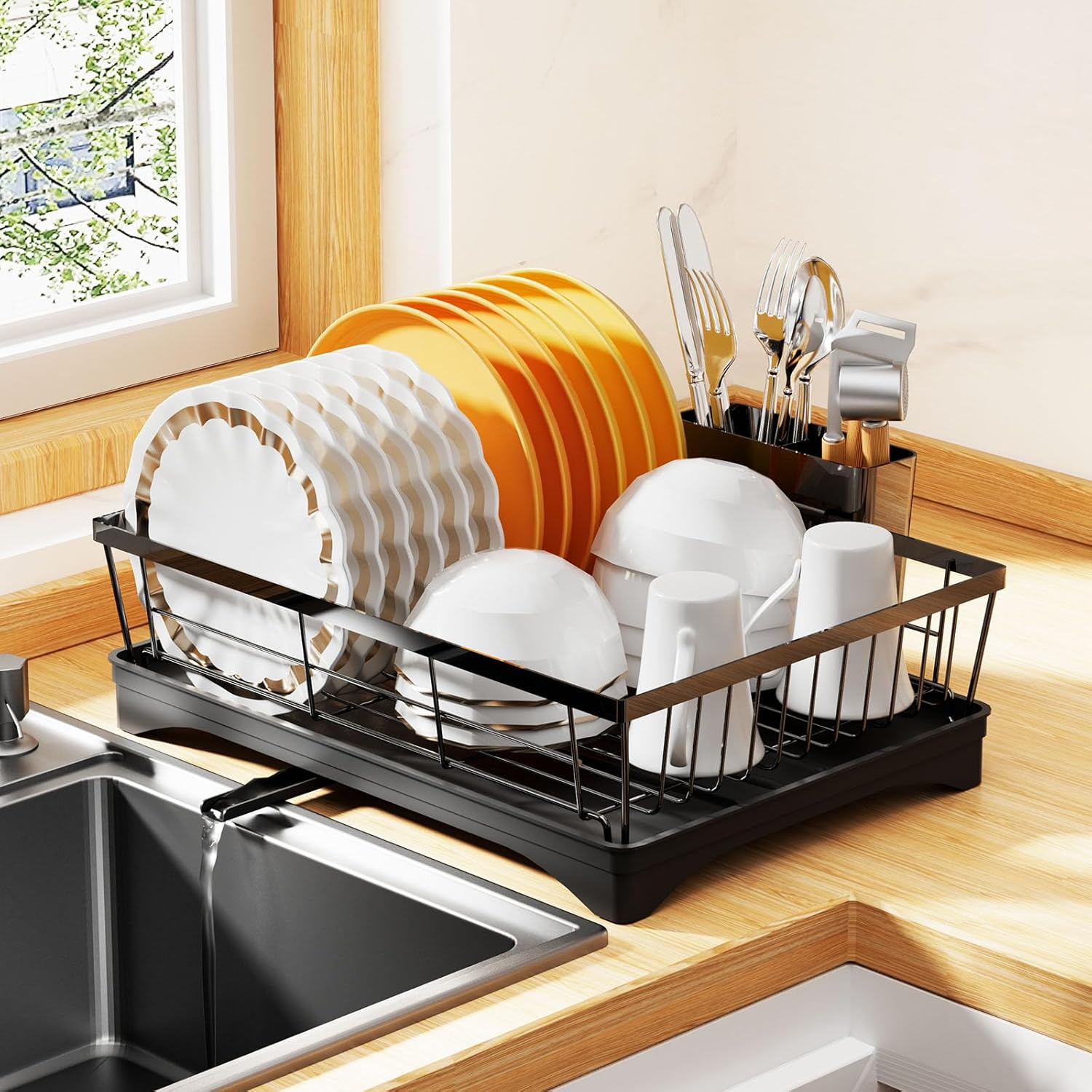 Dish Drying Rack for Kitchen Counter,Super Spacious&Compact Dish Rack,360° Rotar-image