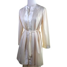 Vintage 80s Sears Lounge Pajamas 3 Piece Set Womens Size 34 Yellow Ivory Satin