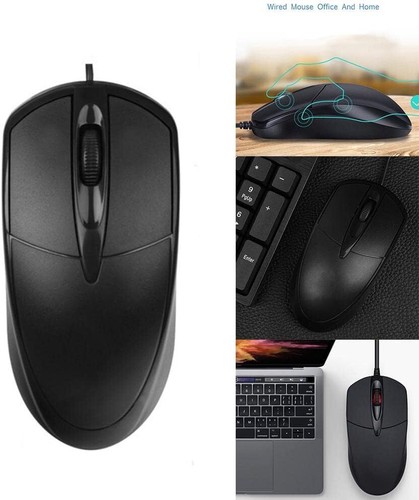 USB 2.0 Optical Wired Scroll Wheel Mouse PC Laptop Notebook Desktop Black Mice - Picture 2 of 14