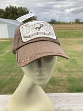 M&F Western Products Cowgirl Rodeo Cap Hat Brown Pinstripes Rhinestones Orange