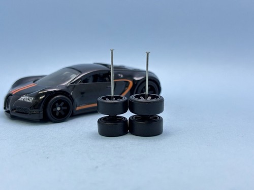 R479 Hotwheels 1/64 Real riders# TE37 Black 10 & 12mm Extra Long, Bugatti wheels - Picture 4 of 4