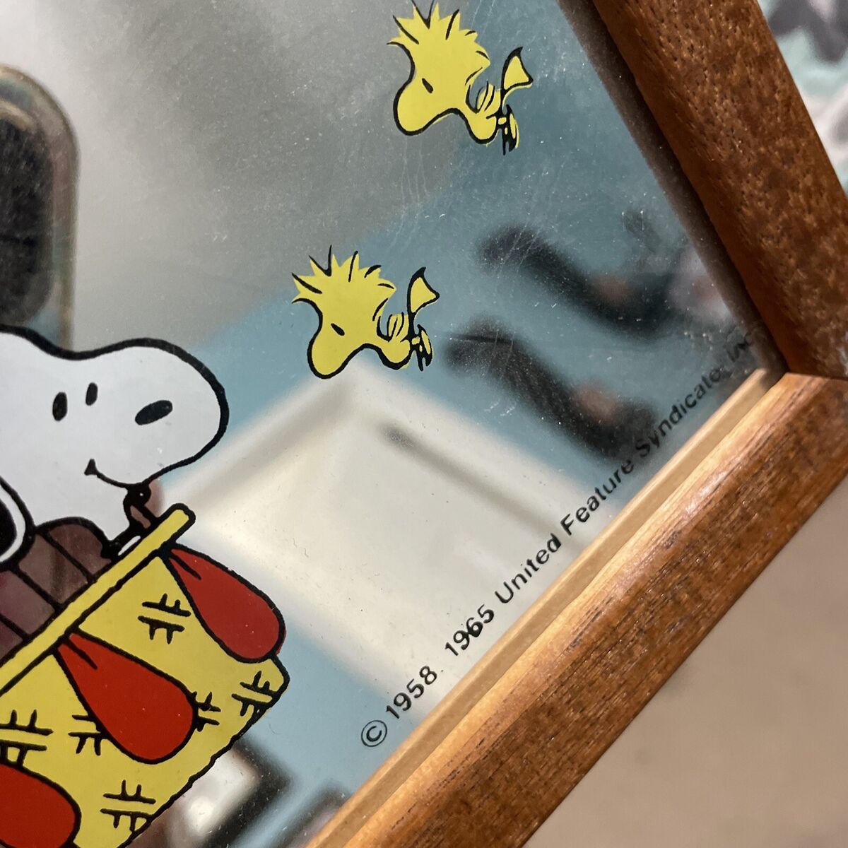 Vintage Peanuts Mirror Hot Air Balloon Rare Wood Frame Vintage Peanuts Mirror Hot Air Balloon Rare Wood Frame