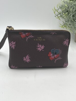 Coach Wildflower Print Dk Lt Purple Wristlet Wallet F12521 New
