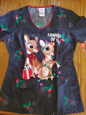 Rudolph Tooniforms Christmas Scrub Top Xxs  NWT  Multicolored