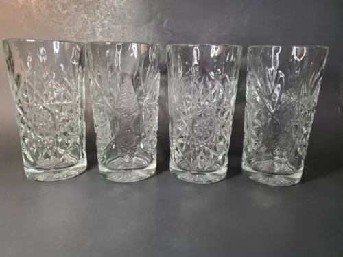 Vntg Clear Libby USA Hobstar 6” Tall 16 oz.  Highball Drinking Glasses Set of 4