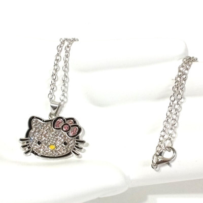 Women's Rhinestone Hello Kitty Pendant Brass Plated Silver