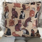 Vintage Brown Tapestry Cat Patterned Handcrafted Throw Pillow Cover With Zipper