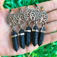 5pcs Lava Rock Stone Pendants Tree Of Life Chakra Reiki Healing Amulet Point