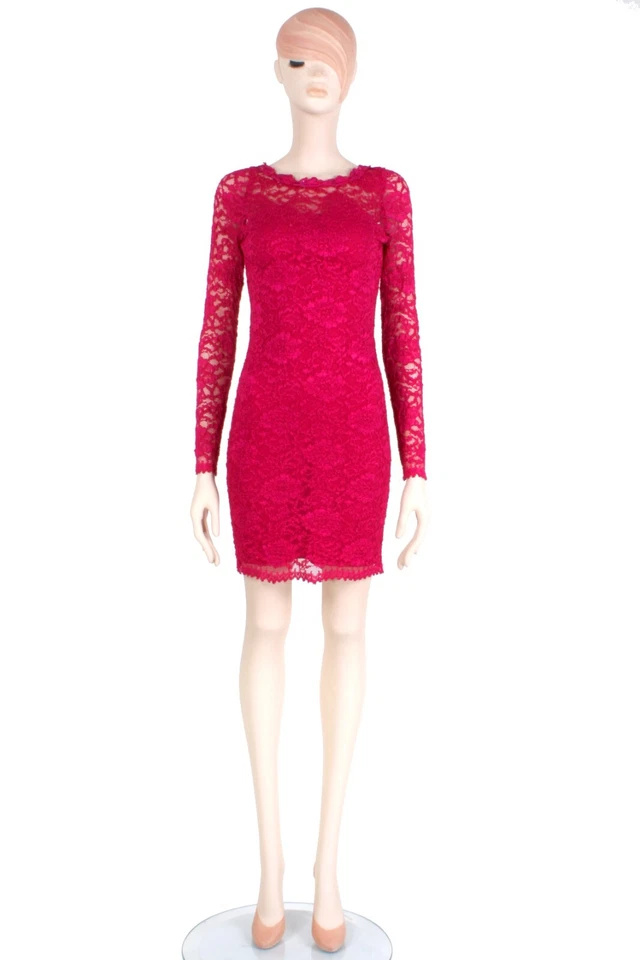 4 S Vintage 1980s SCOTT MCCLINTOCK Hot Pink Sexy Lace Mini Party Dress 80s 90s - Image 2 of 4