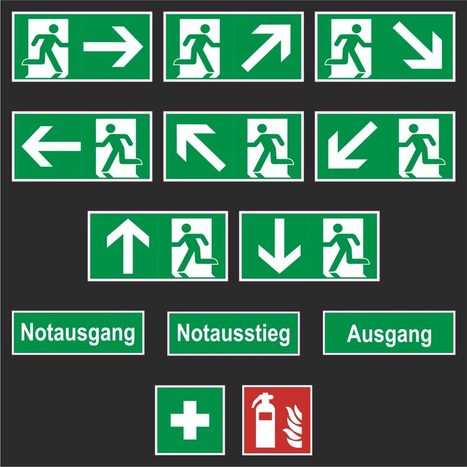 EDS-WERBEMEDIEN Schild Notausgang Rettungsweg Fluchtweg nachleuchtend ASR1.3 ISO7010 selbstkl.