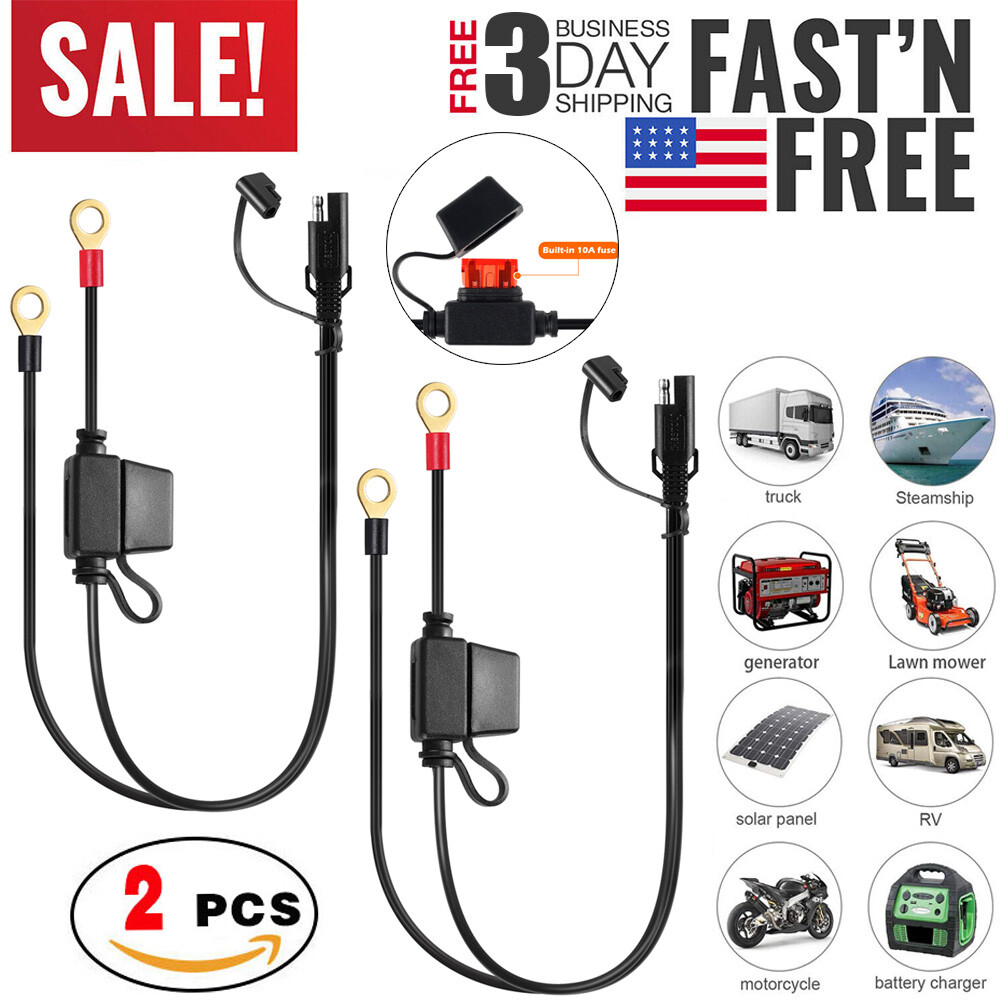 2 PCS Battery Charger Cable Terminal Ring SAE Connector Harness Extension Cord