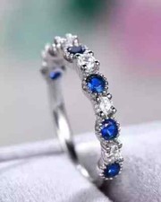 2 CT Round Cut Simulated Blue Sapphire Women's Wedding Ring 925 Sterling Silver