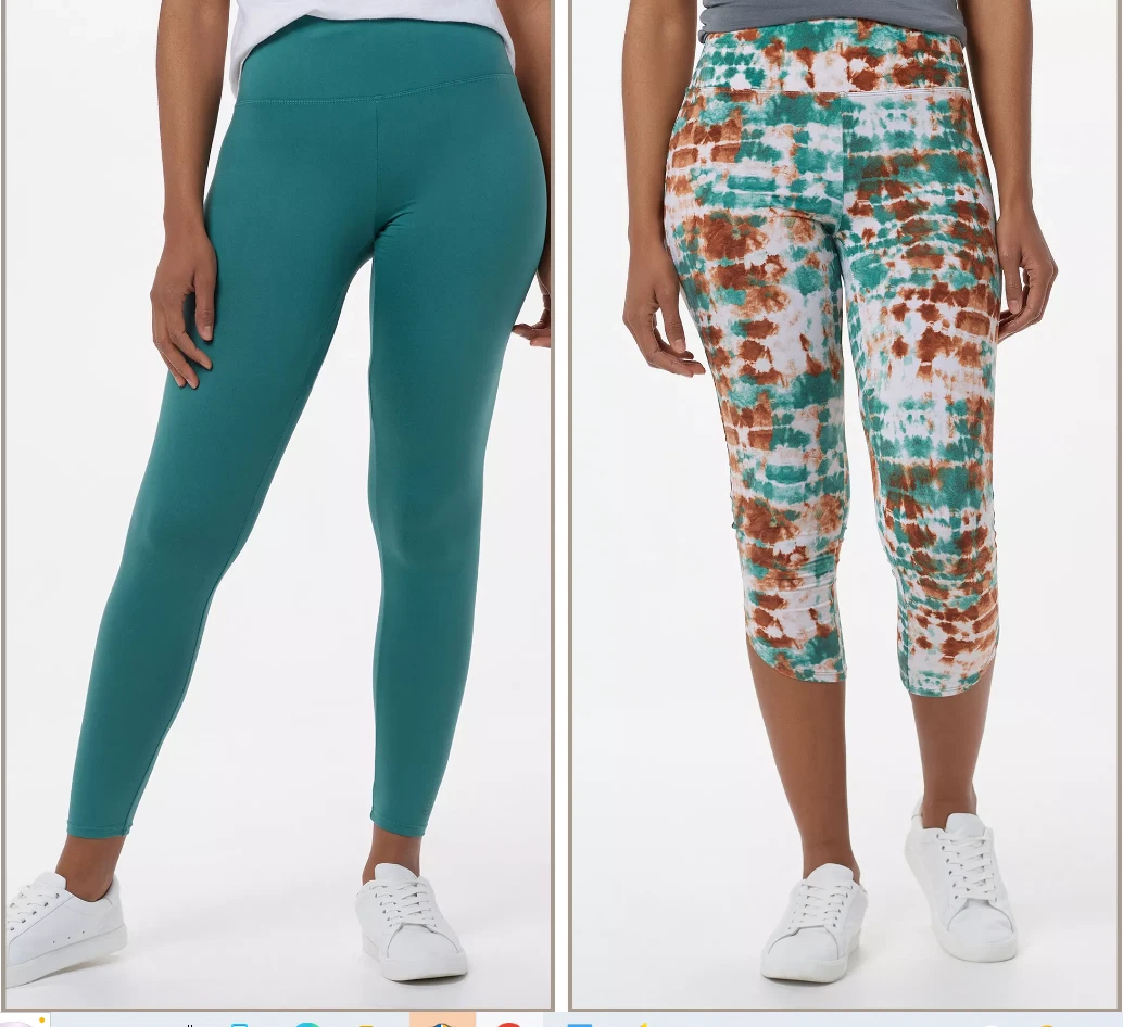 Cuddl Duds - Flexwear Set of 2 Leggings Pants - 1 - Teal 1 - Tie Dye