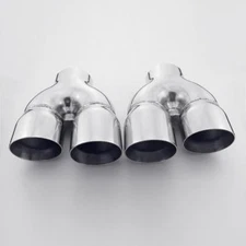 Pair Staggered Quad 3.5" Outlet 3" Inlet Stainless Steel Exhaust Tips Dual Layer