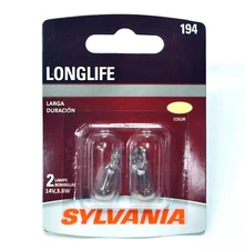 Sylvania LongLife 194 3.8W Two Bulbs License Plate Tag Light Replace Plug Play