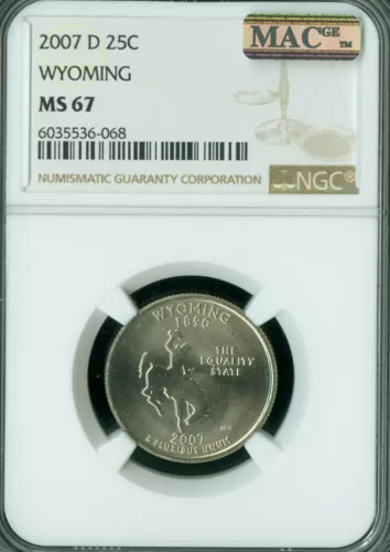 2007 D WYOMING QUARTER NGC MS67 PQ BUSINESS STRIKE MAC SPOTLESS ONLY 5 FINER .