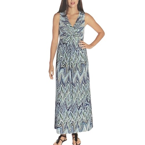 NWT Mario Serrani Stretch Jersey Sleeveless Blue Funky Made in Italy Maxi Dress