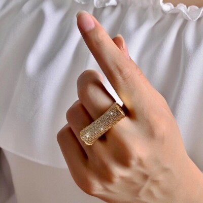 18k Gold Plated Simulated Diamond Big Bold Index Cocktail Ring Gorgeous Jewelry