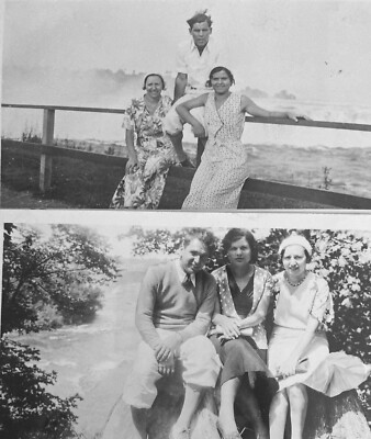 Lot of 2 Antique Photos Dapper Man Women Sit Above Niagara Falls Gorge Canada