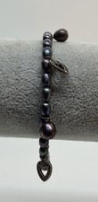 Sterling Silver Gray Freshwater Pearl Bracelet Pearl Dangle Hearts Marcasite 7