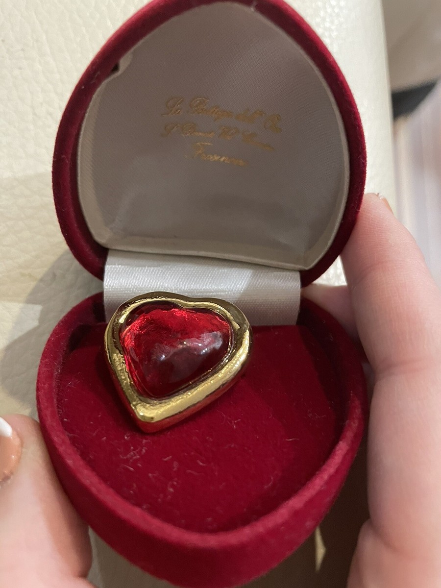 イヴサンローラン　ハート　ストーンビジュー　ブローチ 美品 イヴサンローラン ヴィンテージ ハート ストーンビジュー