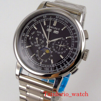 Corgeut 42mm Pilot Automatic Mne's Watch Date month Year Function Mental Strap