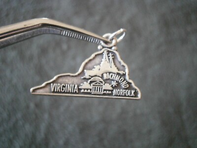 Virginia State Map Vintage Maisel Sterlingsilber Armband Charm Anhänger 2,0 g