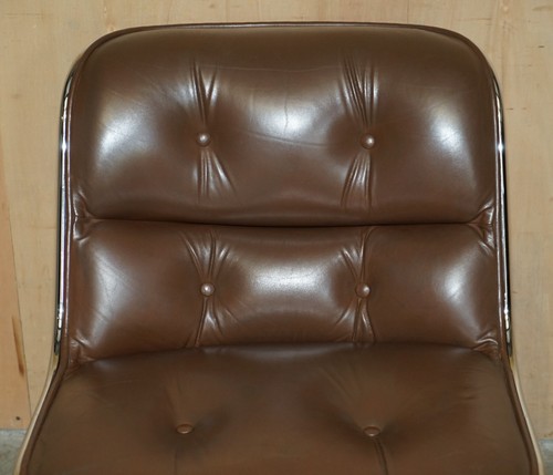 VINTAGE UNIQUE CHARLES POLLOCK FOR KNOLL BROWN LEATHER OFFICE ARMCHAIR - Picture 4 of 16