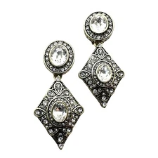 Heidi Daus Clear Crystal Bronze Clip Earrings Chandelier 2 Inch