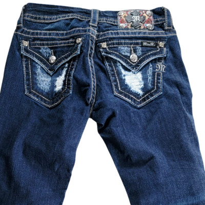 Miss Me Jeans Size 27  Signature CUT-OFFS Distressed Dark   Embellished  #3225