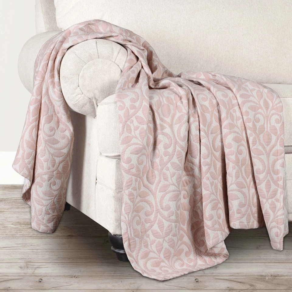Vineyard Cotton Blend Medium Weight Matelasse Floral Woven Coverlet or Throws - Image 3 of 4