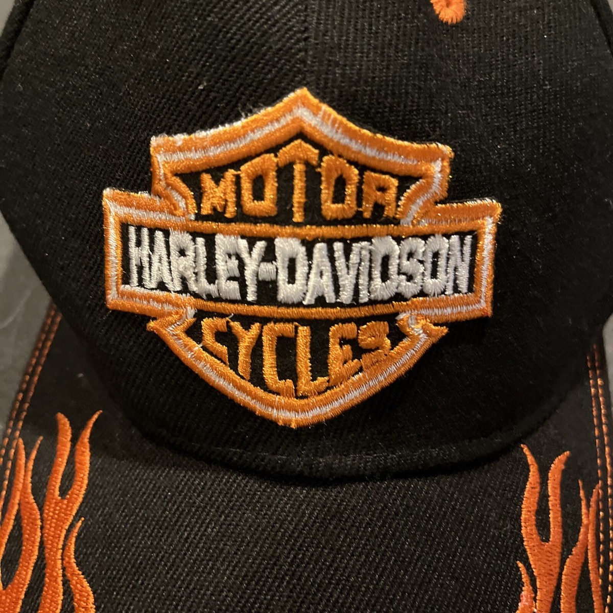 Harley-Davidson フレイム　ロゴキャップ　フレイムス Harley- Davidson MotorCycles Black Hat Cap Orange white