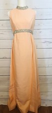 Vintage 50s Beaded Evening Gown Size 15.5 Union Made Peachy Coral 34/30/34