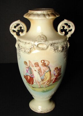Antique Victoria Schmidt Co Porcelain Amphora Shape Handled Vase Roman Women 9.5