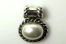 925 Sterling Silver Oval Faux Pearl Slide Pendant 10.9 Grams (PEN6571)