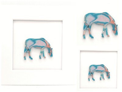 Gemälde Pferd Pony 3D montiert Unikat ausgefallenes Bild Geschenk Marmor blau rosa