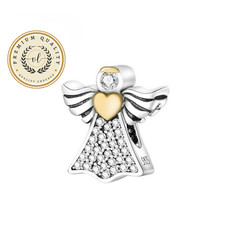 Angel Golden Heart Charm For Bracelet, Angel Charm, Faith Related Charm