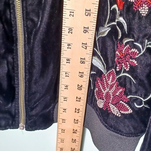 Womens Bomber Jacket Size Large Velvet Embroidered Dark Cottagecore Feminine - Picture 5 of 9